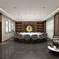 Luxury Private Dining Box With Large Round Table Wine Rack Decorative Paintings And Sofa 3d model