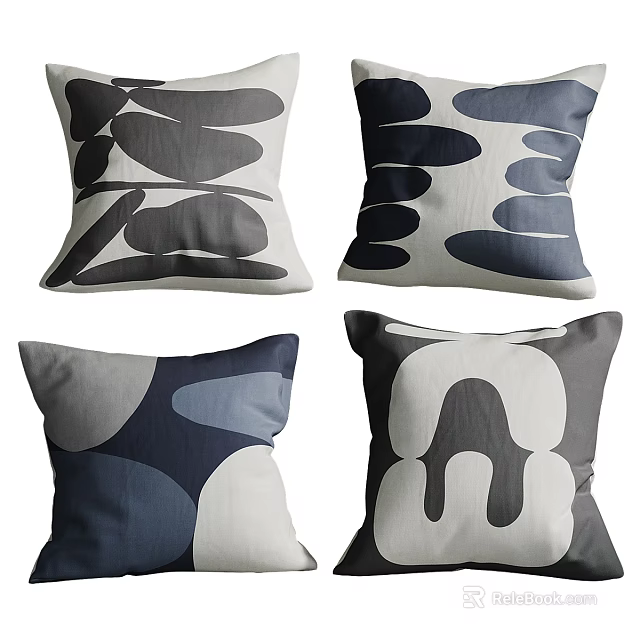 Modern Geometric Pattern Decorative Pillows in Blue Gray White Tones for Home Decor 3d model 