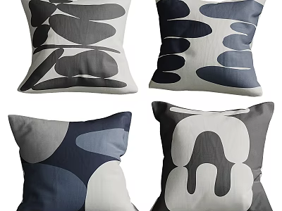 Modern Geometric Pattern Decorative Pillows in Blue Gray White Tones for Home Decor 3d model