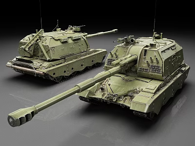 Green Military Tank Models With Long Barrels And Detailed Turrets 3d model