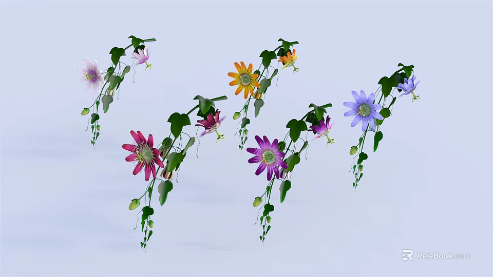 Vibrant Vining Plants With Colorful Flowers And Lush Green Leaves 3d model 