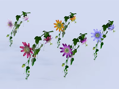 Vibrant Vining Plants With Colorful Flowers And Lush Green Leaves 3d model