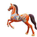 Decorative Orange Horse With Raised Front Legs And Colorful Patterns
