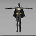 Batman In Grey Suit With Yellow Belt Black Cape And Bat Symbol Arms Outstretched