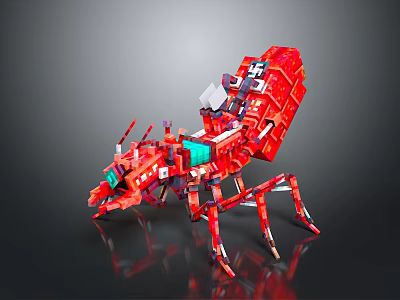 Red Mechanical Ant Character Design With Block Structure And Digital Art 3d model