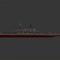Detailed Warship Water Transport Model with Grey Superstructure Red Hull and Mast