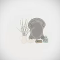 Vintage Decorative Ornaments Set With Mirror Vase Rabbit Figurine Book And Glass Jar