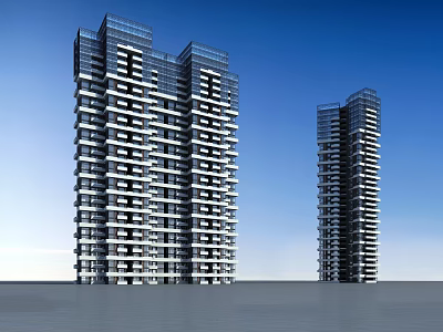 Modern High Rise Residential Building With Glass Facade And Balconies Under Blue Sky 3d model