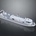 White Boat 3D Model With Long Hull Deck Cockpit Railings Equipment Gray Background And Reflection