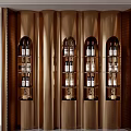 Modern Bronze Wine Cabinet With Arched Shelves And Wine Bottles