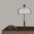 Vintage Wooden Table Lamp With Floral Patterned White Shade And Ceramic Cup
