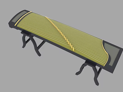 Traditional Chinese Zither Musical Instrument With Green Strings Black Frame And Wooden Stand 3d model