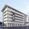 Modern Office Building Exterior Design With White Facade And Horizontal Lines 3d model