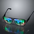 Stylish Modern Sunglasses With Black Frame And Colorful Reflective Lenses