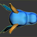 Blue Dragon Head with Orange Horns Blue Wings Yellow Eyes and White Fangs
