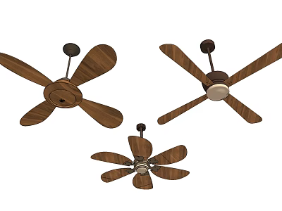 Three Modern Wooden Ceiling Fans With Different Blade Designs For Home Use 3d model