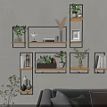 Modern Wall Mounted Storage Shelves With Wooden Metal Frames Plants Decor And Books