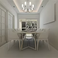 Elegant Dining Room Interior With Chandelier White Chairs Green Plant And Wall Painting