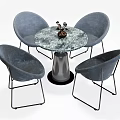 Modern Dining Table Set With Round Marble Top And Gray Upholstered Chairs 3d model