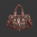 Gray Handbag Design With Multiple Pockets Metal Buckles And Red Accents