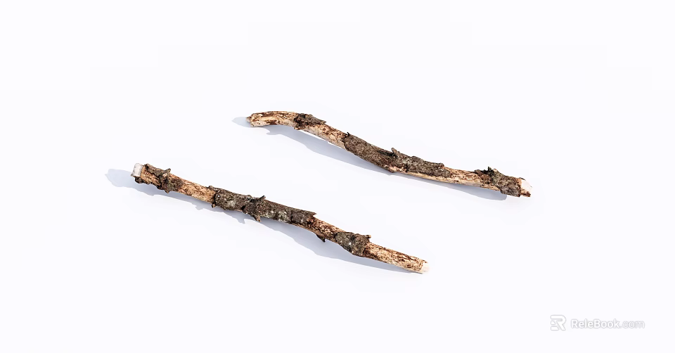 Natural Stone And Wood Branches With Rustic Texture For Decoration 3d model