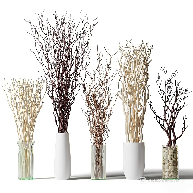Decorative Branches in Ceramic and Glass Vases for Home Interior Decoration 3d model 