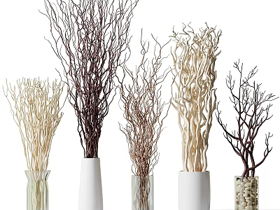 Decorative Branches in Ceramic and Glass Vases for Home Interior Decoration 3d model