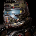 Sci Fi Game Character In Futuristic Metallic Armored Suit With Mechanical Details