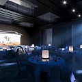 Elegant Banquet Hall Interior With Chinese Style Decor Round Tables White Tablecloths And Lantern Lamps