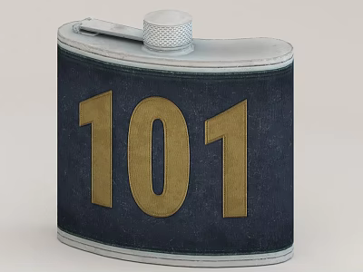 Dark Blue Kitchen Flask With Golden Number 101 And Silver Cap Design 3d model
