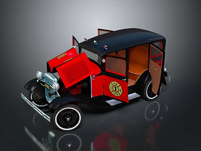 Vintage Red And Black Fire Truck With Open Doors And Classic Design 3d model