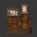Vintage Wooden Furniture With Multiple Drawers Cabinets Clock And Decorations