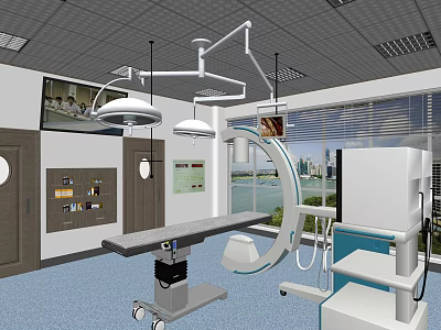 Modern Operating Room With Surgical Table Lights C arm Monitor And Medical Equipment 3d model