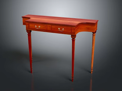Elegant Wooden Console Table With Drawers Brass Handles And Tapered Legs For Home Decor 3d model