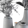 White Ceramic Vases With Dried Plants And Patterned Candles On Black Tray For Home Decor