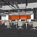 Modern Public Office Space With Open Layout Desks Computers And Office Chairs 3d model