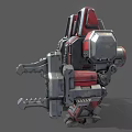 Red and Gray Armored Battle Robot With Heavy Weapons And Mechanical Structure