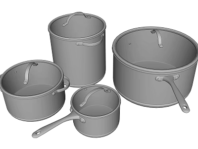 Stainless Steel Cookware Set With Various Sizes And Heat Resistant Handles For Home Kitchen 3d model