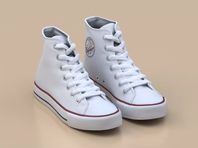 White High Top Canvas Shoes With Red Stripes And Classic Design 3d model