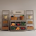 Rustic Wooden Display Shelves For Showcasing Various Kinds Of Fresh Fruit And Vegetable Ingredients