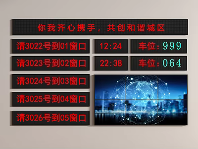 Service Screen Displaying Queue Numbers Window Numbers Time And Parking Space 3d model