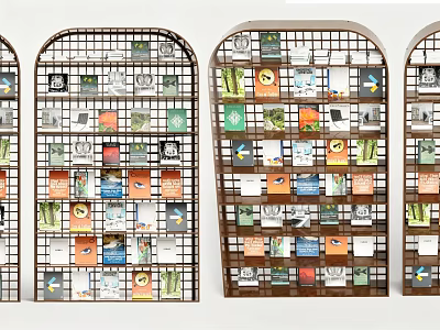 Metal Frame Arch Design Bookshelf With Colorful Books And Magazines Neatly Arranged 3d model
