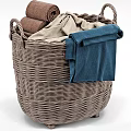 Woven Storage Baskets With Handles For Organizing Various Colored Towels And Clothes 3d model