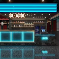 Modern Hotpot Restaurant Stylish Interior With LED Lighting Bar Counter And Decor Elements 3d model