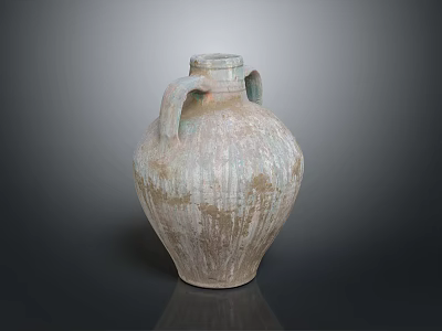 Sculpted Terracotta Amphora with Two Handles and Weathered Carved Surface Texture 3d model