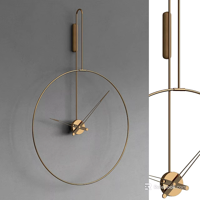 Modern Minimalist Brass Wall Clock With Round Frame And Thin Lines 3d model 