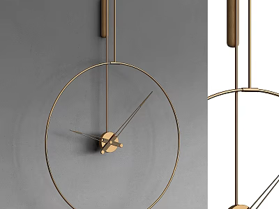 Modern Minimalist Brass Wall Clock With Round Frame And Thin Lines 3d model