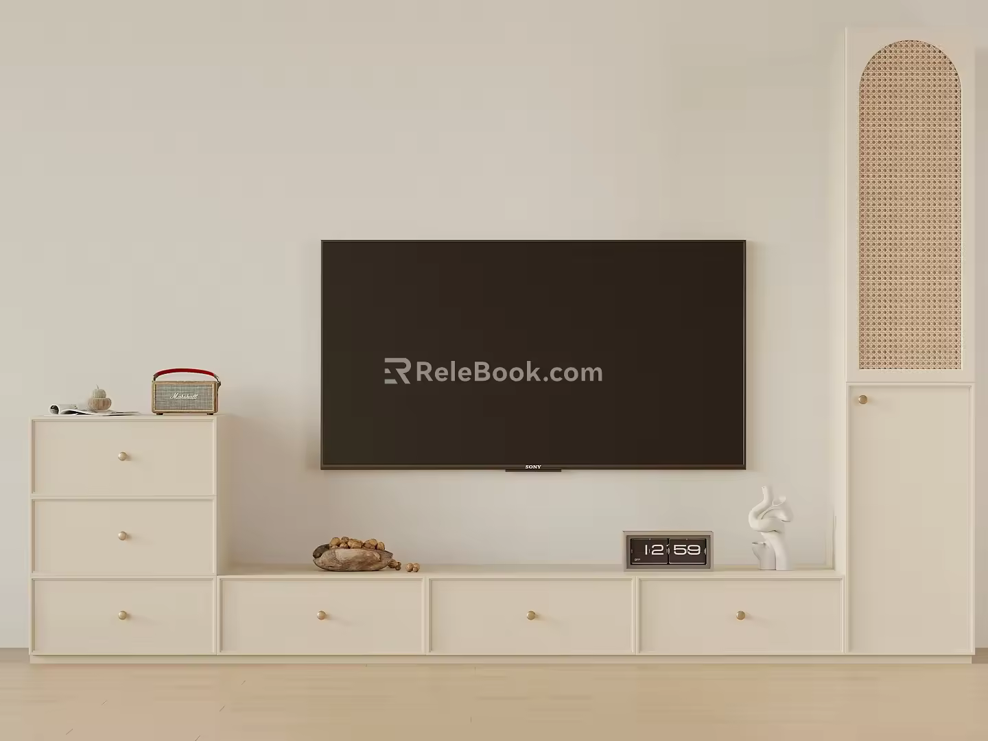 Middle Ancient Cream Wind TV Cabinet 3d model
