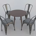 Modern Dining Table Set With Round Brown Table And Four Metal Chairs 3d model