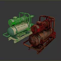 Vintage Rusted And Modern Green Industrial Compressor Machines Side By Side Showcase